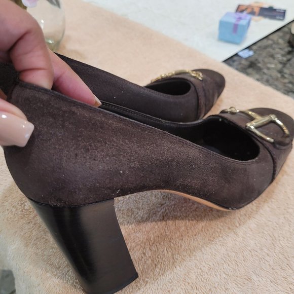 GUCCI GG MONOGRAM LEATHER & SUESE HEELED SHOES  BROWN FIT LIKE 8-8.5 - Picture 2 of 12